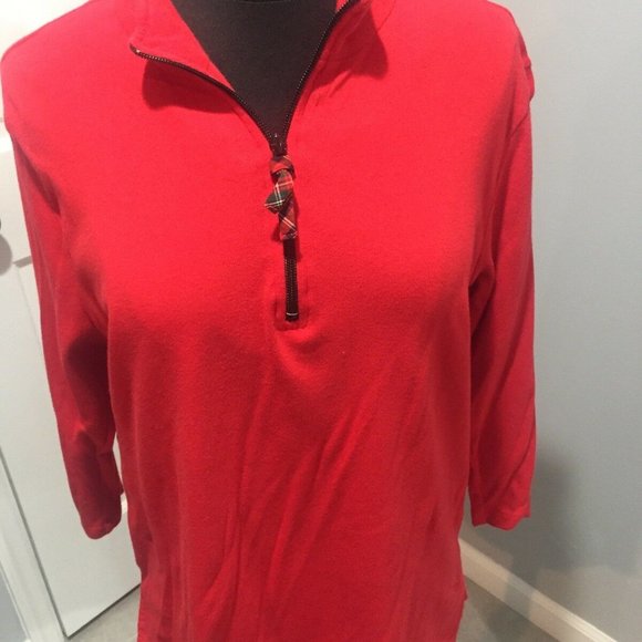 Coldwater Creek Red Knit Top Plaid Lining Size Med - Picture 7 of 7